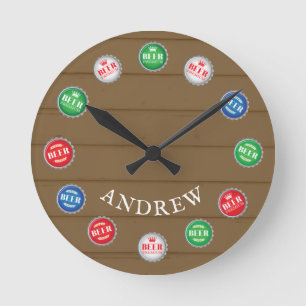 Vintage Hout en bier Topjes Staafdecor Ronde Klok