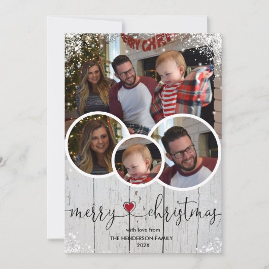 Vintage hout en sneeuw, smakelijk kerstgerei Boerd Feestdagenkaart (Voorkant)