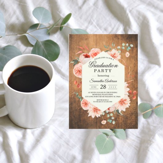 Vintage Hout & Waterverf Pastel Bloemen Uitnodigin Kaart