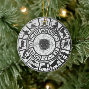 Vintage houtsnede Zodiac Astrologie Keramische Ver Keramisch Ornament