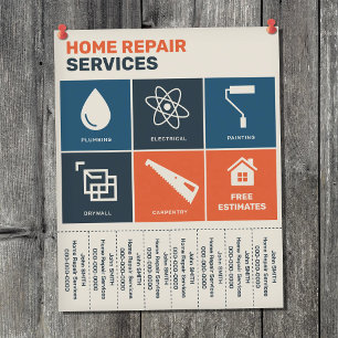 Vintage Huisreparatie Diensten Afscheur Tabs Flyer