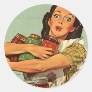 Vintage huisvrouw ronde sticker