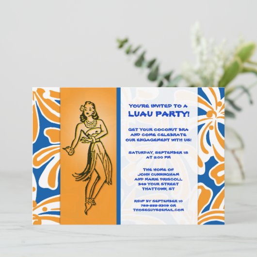 Vintage Hula Dancer Luau Kaart (Staand voorkant)