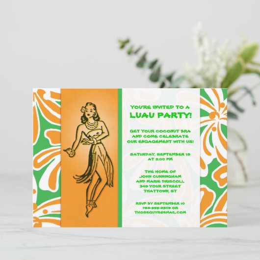 Vintage Hula Dancer Luau Kaart (Staand voorkant)