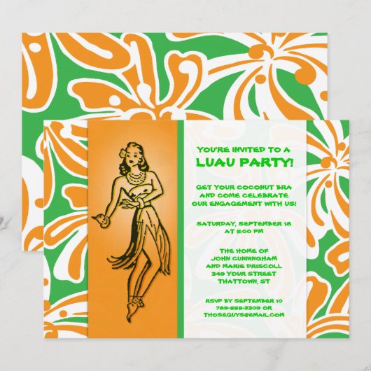 Vintage Hula Dancer Luau Kaart (Voorkant / Achterkant)