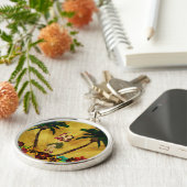Vintage Hula Girl Palm Trees Sleutelhanger (Zijkant)