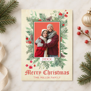 Vintage Hulst en Kerstbes Foto Kerstkaart Kaart