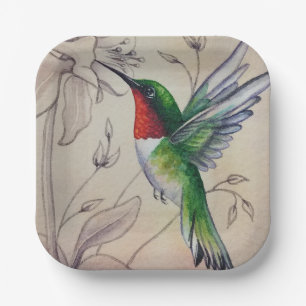 Vintage Hummingbird No. 6 Waterverf Art. Papieren Bordje