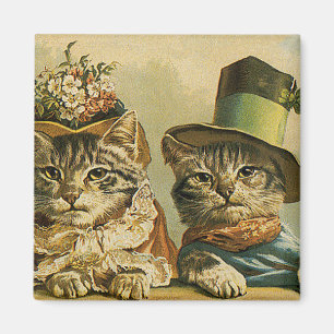 Vintage humor, Victoriaanse bruid bruidegom katten Magneet