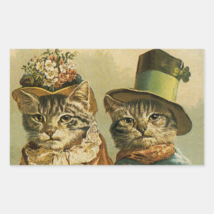 Vintage humor, Victoriaanse bruid bruidegom katten Rechthoekige Sticker