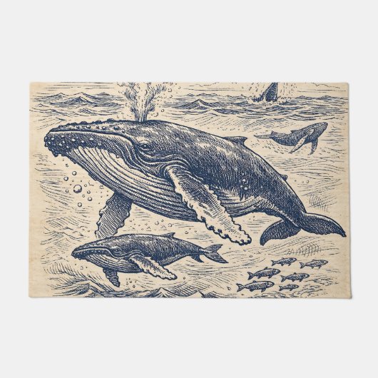 Vintage Humpback Whale Pod Engraving Deurmat (Voorkant)