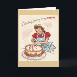 Vintage Husband Birthday Wenskaart Kaart<br><div class="desc">Retro /  wenskaart op de geboorte.  Mooie vrouw versiert een verjaardagstaart voor haar man!  Een Birthday-groet voor mijn man!</div>