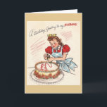 Vintage Husband Birthday Wenskaart Kaart<br><div class="desc">Retro /  wenskaart op de geboorte.  Mooie vrouw versiert een verjaardagstaart voor haar man!  Een Birthday-groet voor mijn man!</div>
