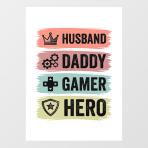 Vintage Husband Daddy Gamer Held Geometric T-Shirt Raamsticker