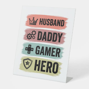 Vintage Husband Daddy Gamer Held Geometric T-Shirt Reclamebord Met Voetstuk