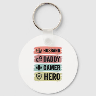 Vintage Husband Daddy Gamer Held Geometric T-Shirt Sleutelhanger