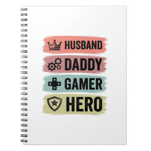 Vintage Husband Daddy Gamer Held Geometrisch T-Shi Notitieboek