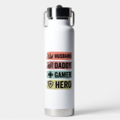 Vintage Husband Daddy Gamer Heldendad Geometrisch Waterfles (Voorkant)
