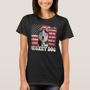 Vintage Huskey Dog zonnebril Merica Flag Patrioti T-shirt