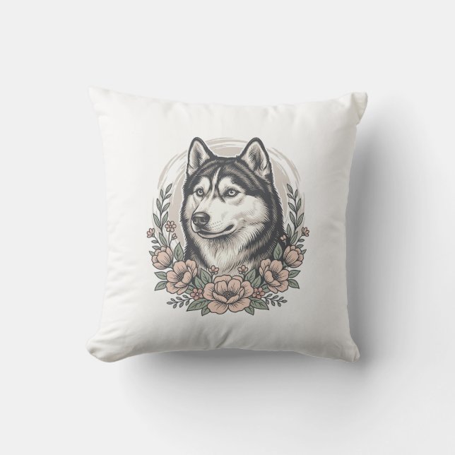 Vintage Husky Bloemstuk Shirt Ontwerp_1 Kussen (Voorkant)