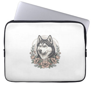 Vintage Husky Bloemstuk Shirt Ontwerp_1 Laptop Sleeve