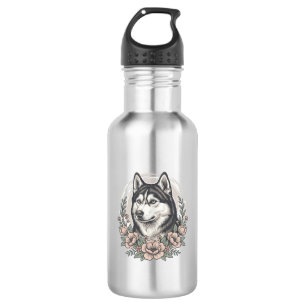 Vintage Husky Bloemstuk Shirt Ontwerp_1 Waterfles