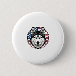 Vintage Husky Patriottische Hond Vector Shirt Ontw Ronde Button 5,7 Cm