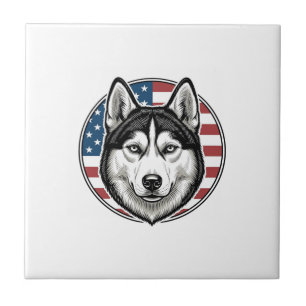 Vintage Husky Patriottische Hond Vector Shirt Ontw Tegeltje