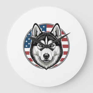 Vintage Husky Patriottische Hond Vector T-shirt On Grote Klok