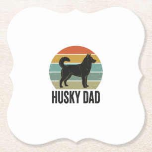 Vintage Husky Vader Retro Hond Vector Design_1 Kartonnen Onderzetters