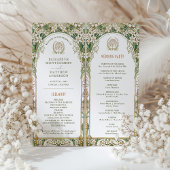 Vintage huwelijksprogramma Ivoor, groen en goud Programmakaart