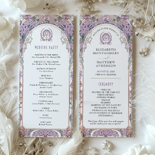 Vintage huwelijksprogramma Ivoor, Plum & Gold Programmakaart