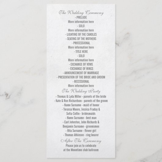 Vintage huwelijksprogramma's programmakaart (Achterkant)