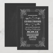 Vintage huwelijksuitnodiging krijtbord bloeit kaart (Voorkant / Achterkant)