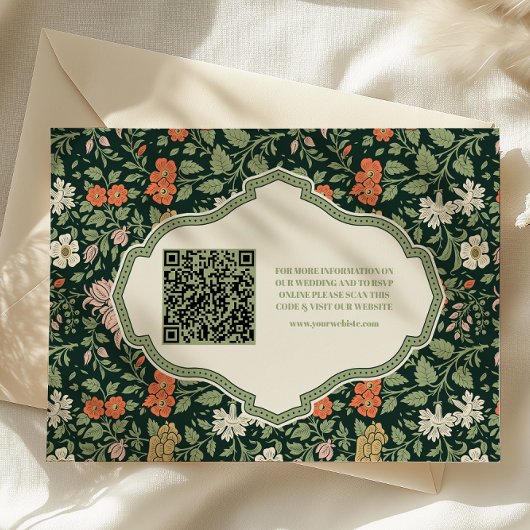 Vintage huwelijksuitnodiging William Morris Informatiekaartje