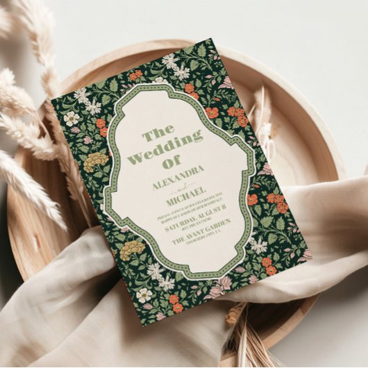 Vintage huwelijksuitnodiging William Morris Kaart