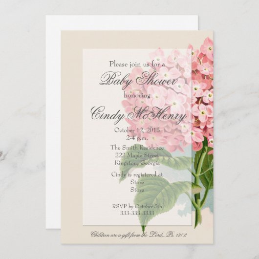 Vintage Hydrangea Baby shower Kaart (Voorkant / Achterkant)