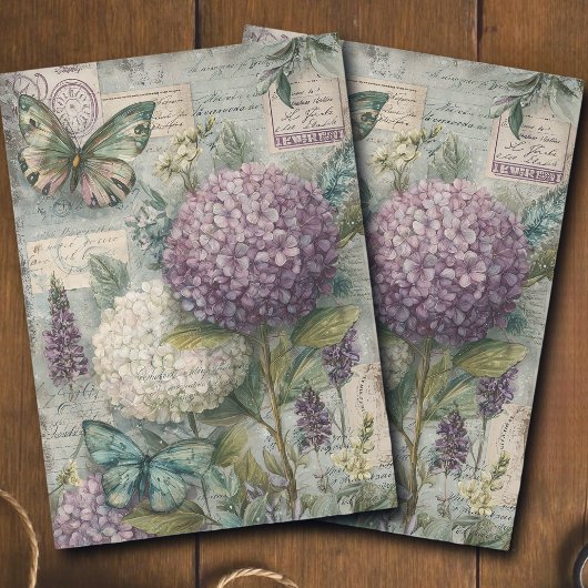 Vintage Hydrangea Butterfly Garden Decoupage Tissuepapier