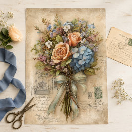 Vintage Hydrangea Roos Boeket Ephemera Decoupage Tissuepapier