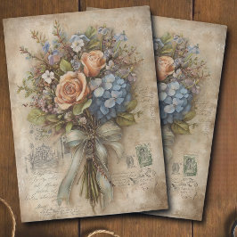 Vintage Hydrangea Rose Bouquet Ephemera Decoupage  Tissuepapier