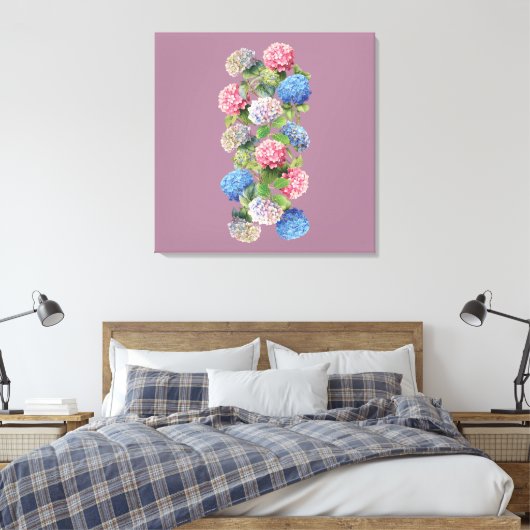 Vintage Hydrangea Stretched Canvas Afdruk (Insitu (Slaapkamer))