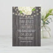 Vintage Hydrangea String Lights Barn Wood Wedding Kaart (Staand voorkant)