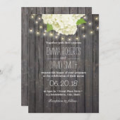 Vintage Hydrangea String Lights Barn Wood Wedding Kaart (Voorkant / Achterkant)