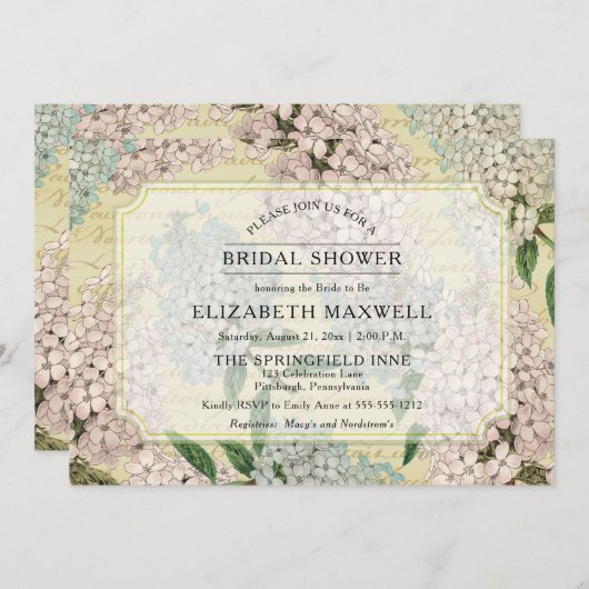 Vintage Hydrangeas | Frans Vrijgezellenfeest Ephem Kaart (Voorkant / Achterkant)