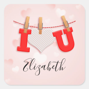 Vintage I Heart You tekening en tekst kalligrafie Vierkante Sticker