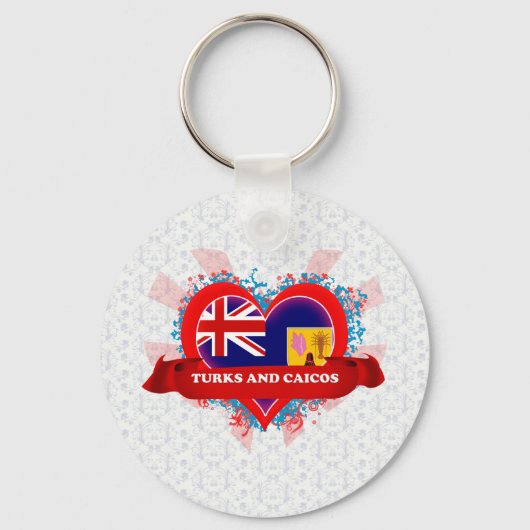 Vintage I houdt van Turks en Caicoseilanden Sleutelhanger (Voorkant)