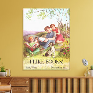 Vintage "I Like Books" Poster van Kate Seredy 1962 Canvas Afdruk