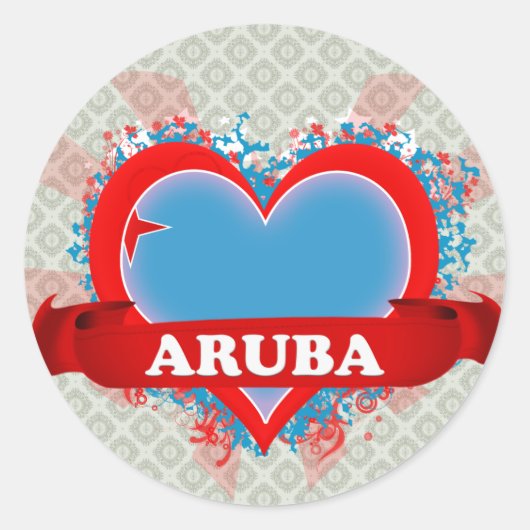 Vintage I Love Aruba Ronde Sticker (Voorkant)
