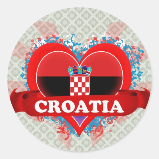 Vintage I Love Kroatië Ronde Sticker (Voorkant)