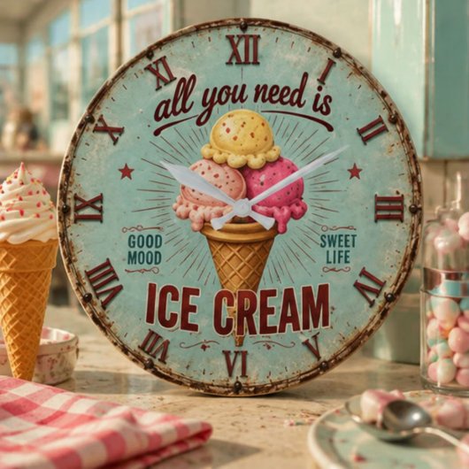 Vintage Ice Cream Retro Kitchen Grote Klok